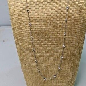 925 Silver & CZ Station Necklace Sparkly Shiny GORGEOUS Long 32"L